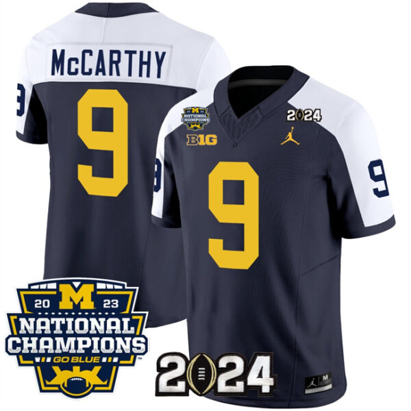 Men's Michigan Wolverines #9 J.J. McCarthy Navy White 2024 F.U.S.E. With 2023 National Champions Patch Stitched Jersey