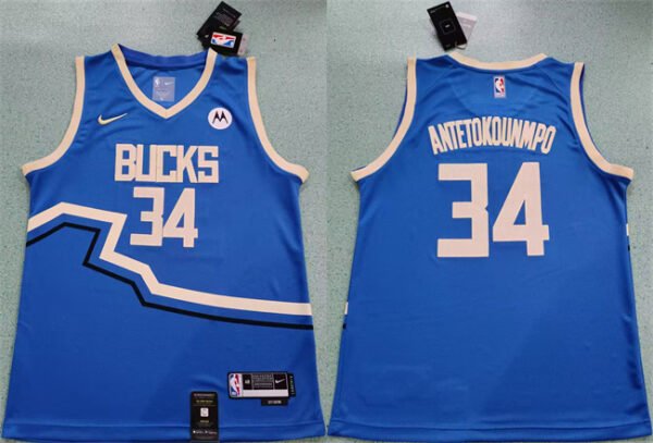 Men's Milwaukee Bucks #34 Giannis Antetokounmpo Royal 2024-25 City Edition Stitched Basketball Jersey