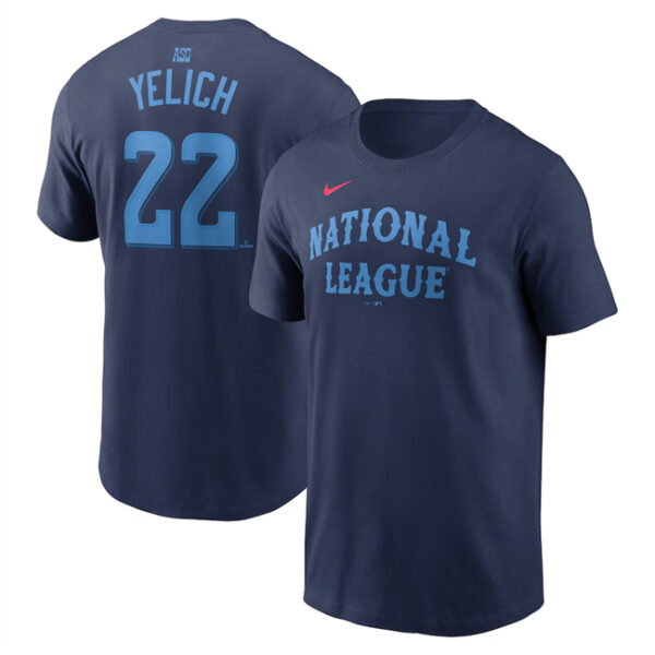 Men's National League #22 Christian Yelich Navy 2024 All-Star Name & Number T-Shirt