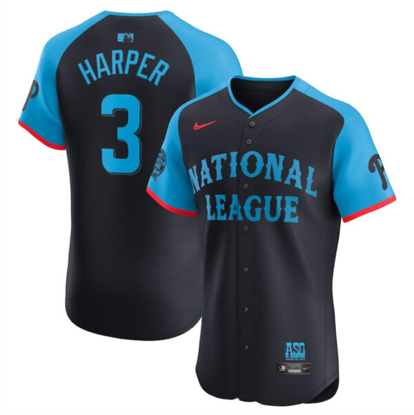 Men's National League #3 Bryce Harper Navy 2024 All-Star Elite Stitched Baseball Jersey