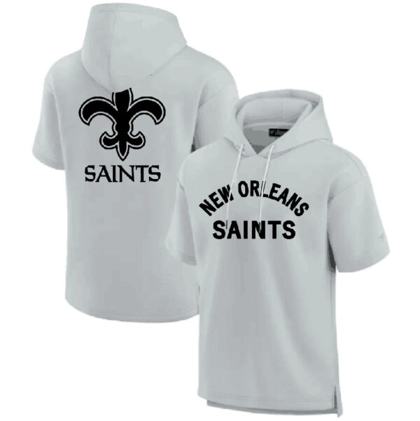 Men's New Orleans Saints Gray Super Soft Fleece Short Sleeve Hoodie