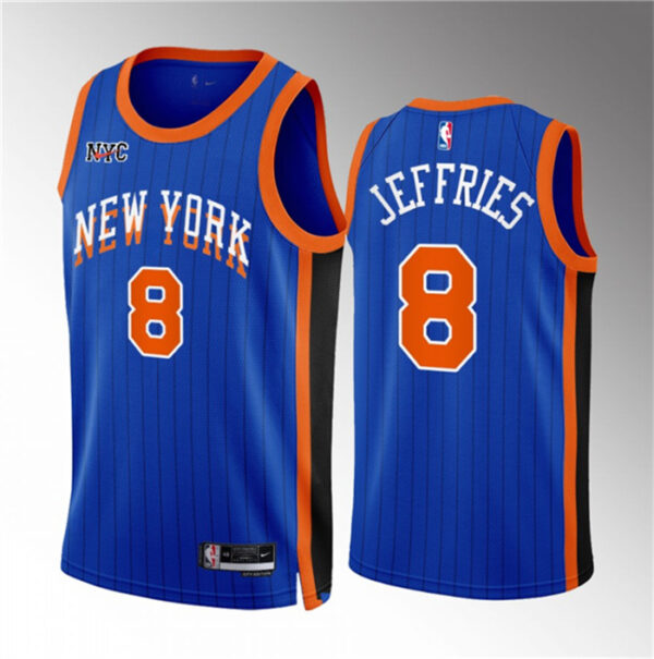 Men's New Yok Knicks #8 DaQuan Jeffries Blue 2023 24 City Edition Stitched Basketball Jersey