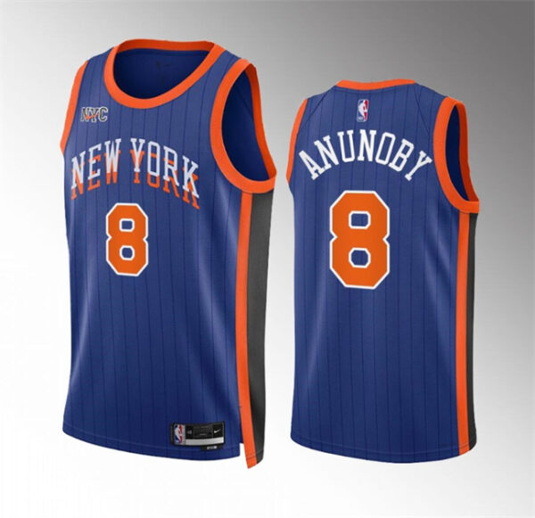 Men's New Yok Knicks #8 OG Anunoby Blue 2023 24 City Edition Stitched Basketball Jersey