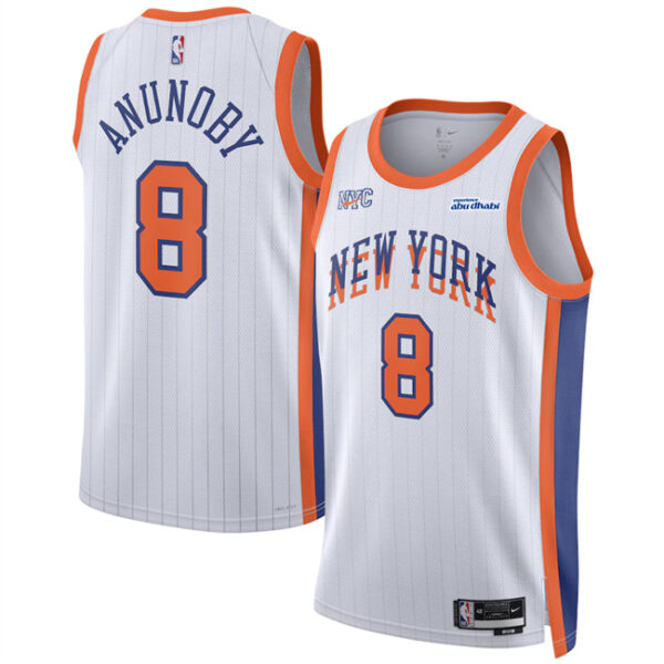 Men's New Yok Knicks #8 OG Anunoby White 2024 25 City Edition Stitched Basketball Jersey