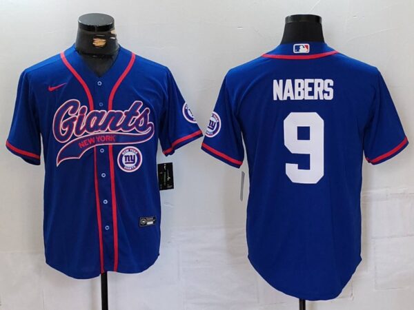 Men's New York Giants #9 Malik Nabers Royal With Patch Cool Base Stitched Baseball Jerseys