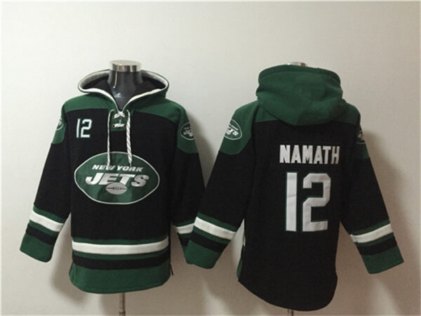 Men's New York Jets #12 Joe Namath Black Ageless Must-Have Lace-Up Pullover Hoodie