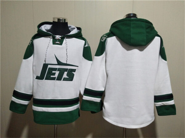 Men's New York Jets Blank White Ageless Must-Have Lace-Up Pullover Hoodie