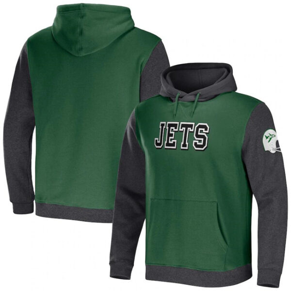 Men's New York Jets X Darius Rucker Collection Green Heather Charcoal Colorblock Pullover Hoodie