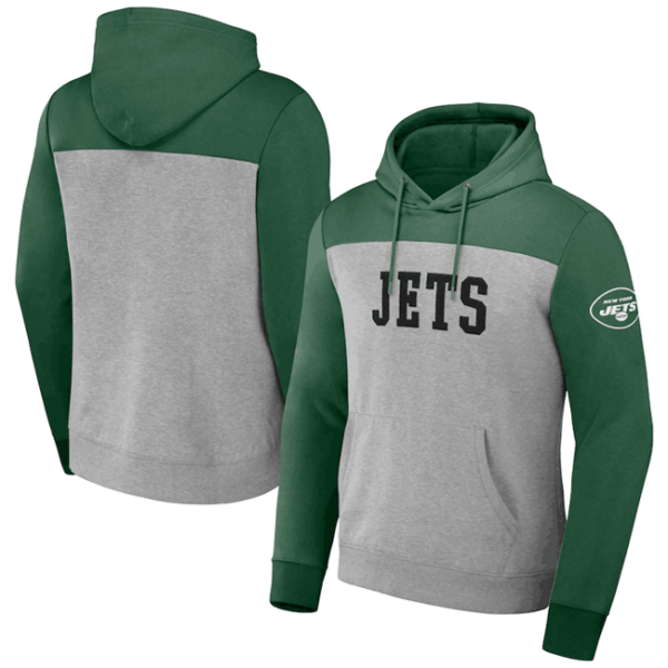 Men's New York Jets X Darius Rucker Collection Green Heather Charcoal Colorblock Pullover Hoodie