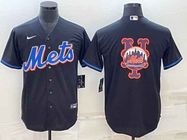 Men's New York Mets Black Team Big Logo Cool Base Stitched Baseball Jersey