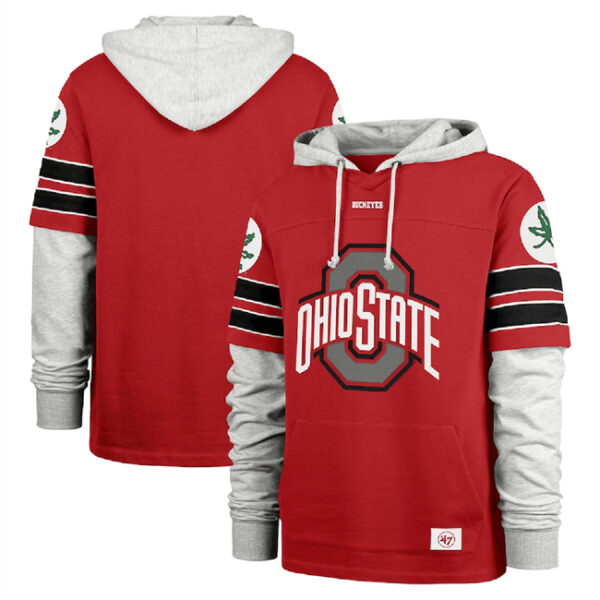 Men's Ohio State Buckeyes Red 2024 '47 Blitz Cornerback Lacer Pullover Hoodie