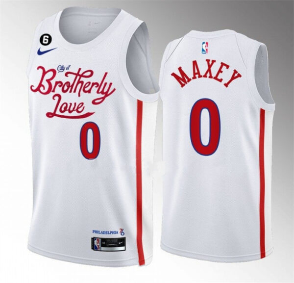 Men's Philadelphia 76ers #0 Tyrese Maxey White 2022 23 City Edition With NO.6 Patch Stitched Basketball Jersey