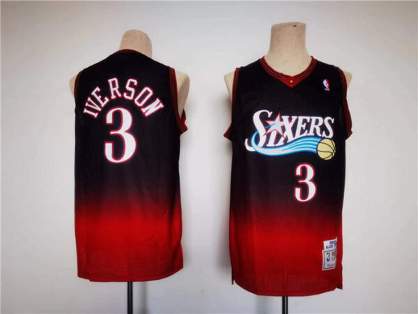 Men's Philadelphia 76ers #3 Allen Iverson Red Black Throwback Basketball Jersey