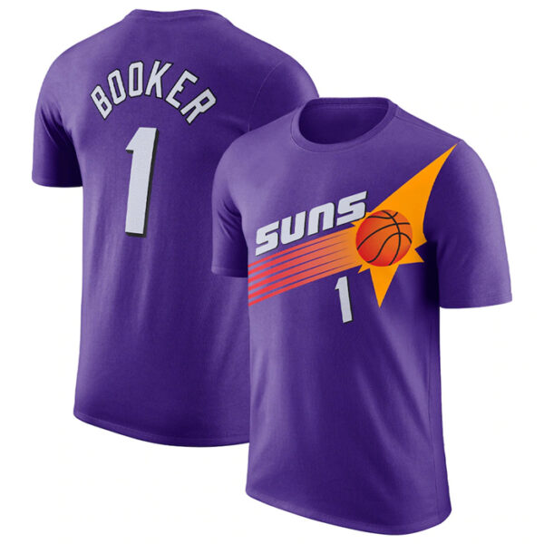 Men's Phoenix Suns #1 Devin Booker Purple 2022 23 Classic Edition Name & Number T-Shirt