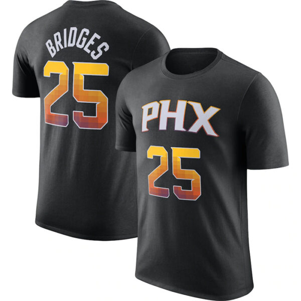 Men's Phoenix Suns #25 Mikal Bridges Black 2022 23 Statement Edition Name & Number T-Shirt