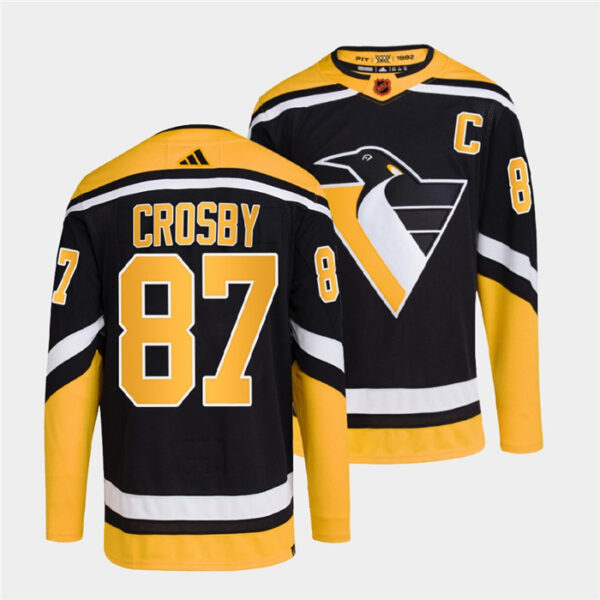 Men's Pittsburgh Penguins #87 Sidney Crosby Black 2022 Reverse Retro Stitched Jersey