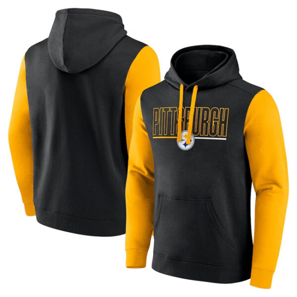 Men's Pittsburgh Steelers Black Gold Outline Pullover Hoodie