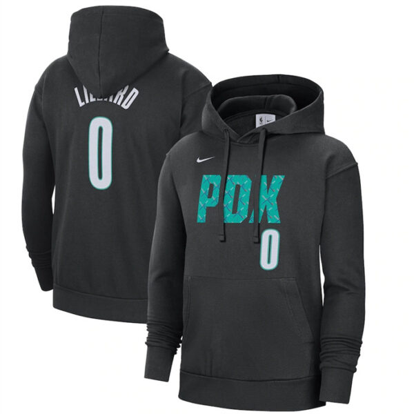 Men's Portland Trail Blazers #0 Damian Lillard Black 2022 23 City Edition Name & Number Essential Pullover Hoodie