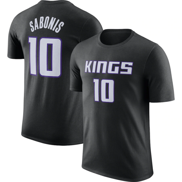 Men's Sacramento Kings #10 Domantas Sabonis Black 2022 23 Statement Edition Name & Number T-Shirt