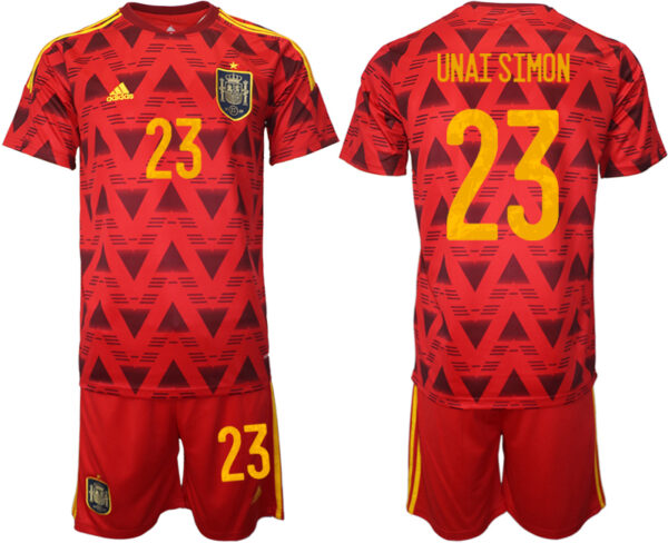 Men's Spain #23 Unai Simon Red Home Soccer Jersey Suit