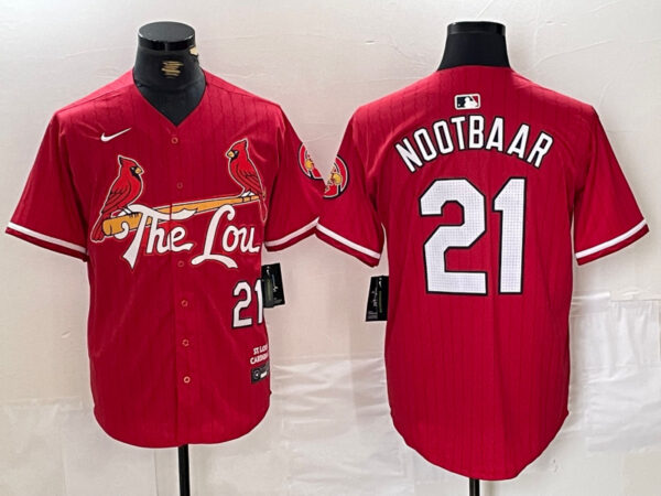 Men's St. Louis Cardinals #21 Lars Nootbaar Red 2024 City Connect Stitched Baseball Jerseys