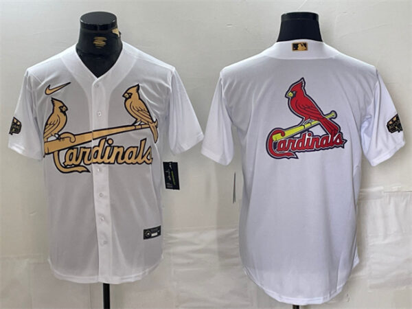 Men's St. Louis Cardinals Team Big Logo All-Star White Gold Stitched Baseball Jerseys