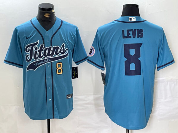 Men's Tennessee Titans #8 Will Levis Blue With Patch Cool Base Stitched Baseball Jerseys