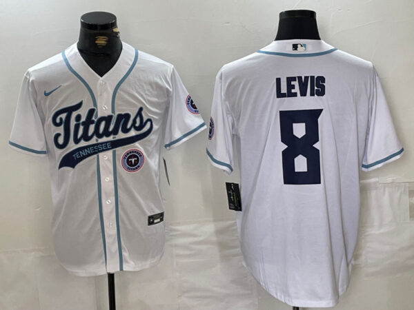 Men's Tennessee Titans #8 Will Levis White With Patch Cool Base Stitched Baseball Jerseys