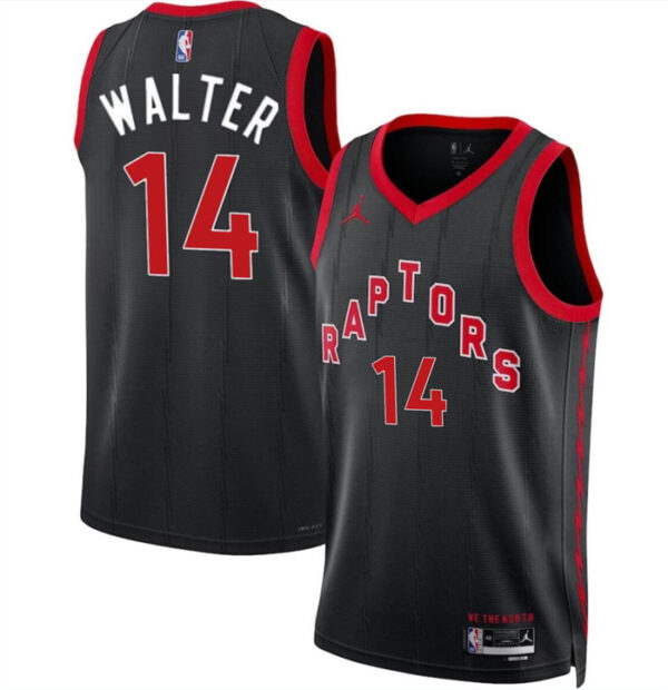 Men's Toronto Raptors #14 Ja'Kobe Walter Black 2024 Draft Statement Edition Stitched Basketball Jersey