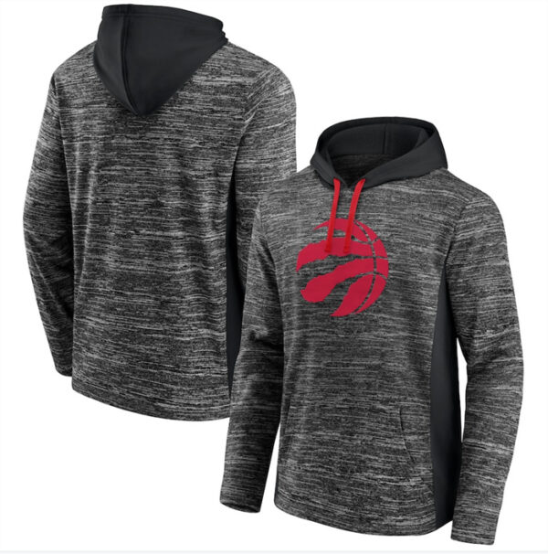 Men's Toronto Raptors Heathered Charcoal Black Instant Replay Color Block Pullover Hoodie