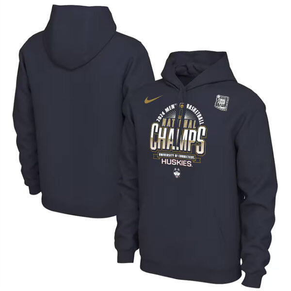 Men's UConn Huskies Navy 2024 Basketball National Champions Locker Room Pullover Hoodie