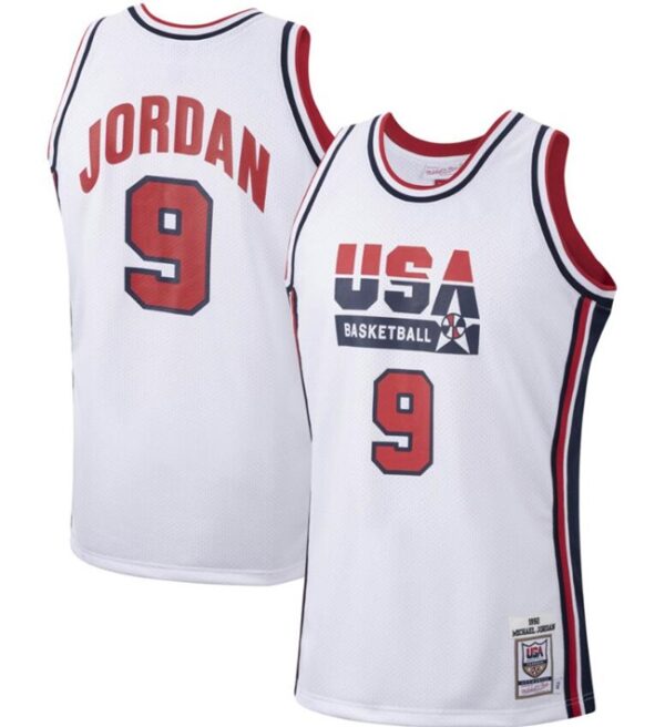 Men's USA Basketball #9 Michael Jordan 1992 White Throwback Stitched Jersey