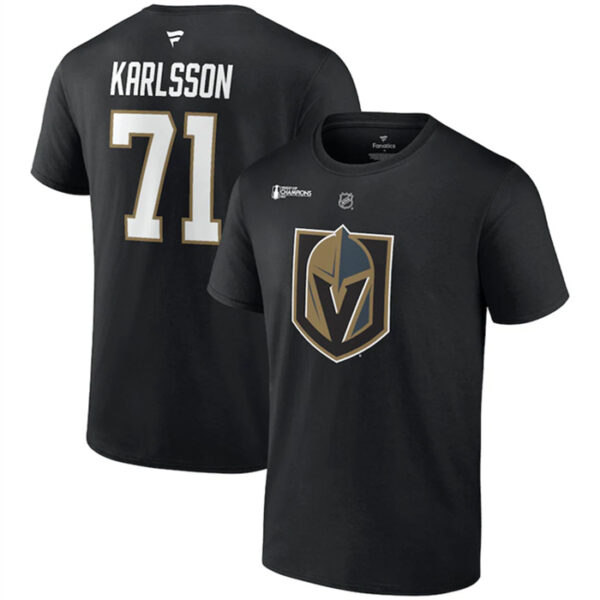 Men's Vegas Golden Knights #71 William Karlsson Black 2023 Stanley Cup Champions Name & Number T-Shirt