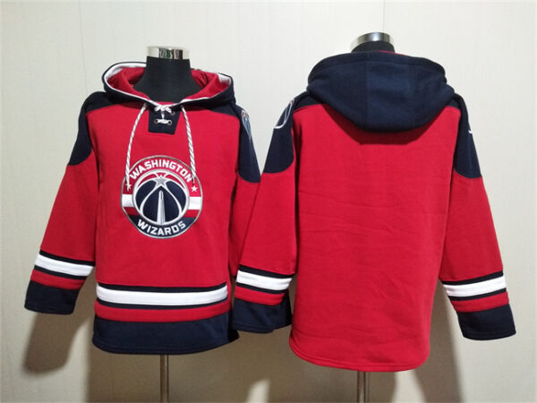 Men's Washington Wizards Blank Red Navy Lace-Up Pullover Hoodie