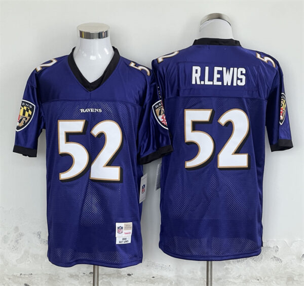 Men's Baltimore Ravens #52 Ray Lewis Purple Throwback Football Jersey