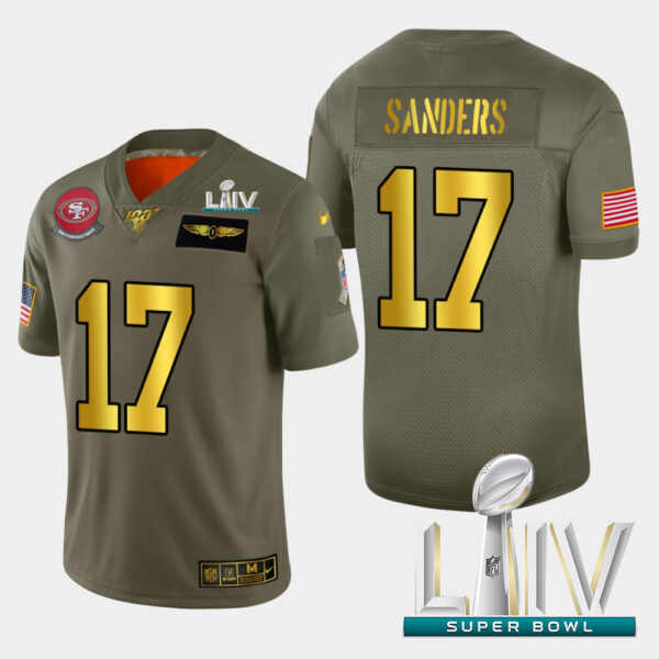 Nike 49ers #17 Emmanuel Sanders Men's Olive Gold Super Bowl LIV 2020 2019 Salute to Service NFL 100 Limited Jersey