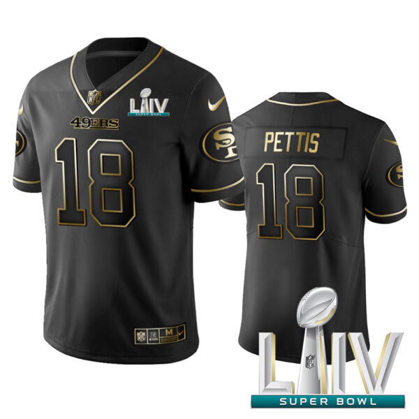 Nike 49ers #18 Dante Pettis Black Golden Super Bowl LIV 2020 Limited Edition Stitched NFL Jersey