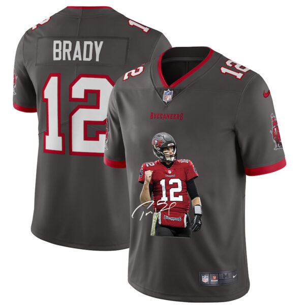 Nike Buccaneers 12 Tom Brady Gray Player Name Logo Vapor Untouchable Limited Jersey