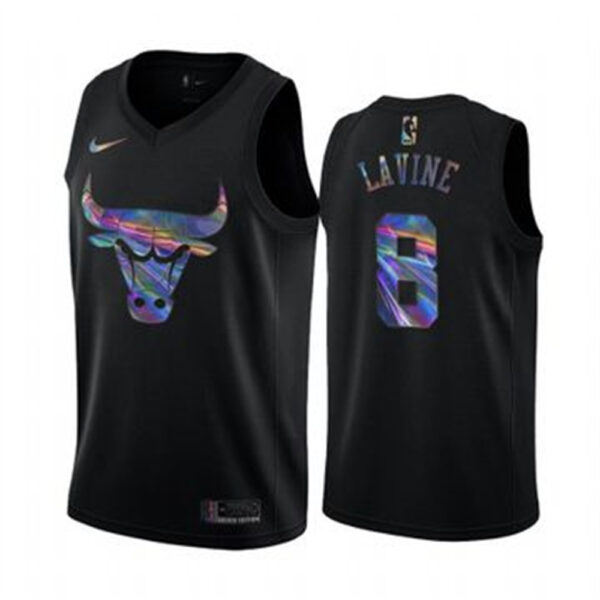 Nike Bulls #8 Zach LaVine Men's Iridescent Holographic Collection NBA Jersey - Black