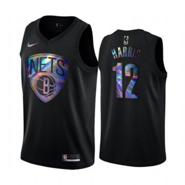 Nike Nets #12 Joe Harris Men's Iridescent Holographic Collection NBA Jersey - Black