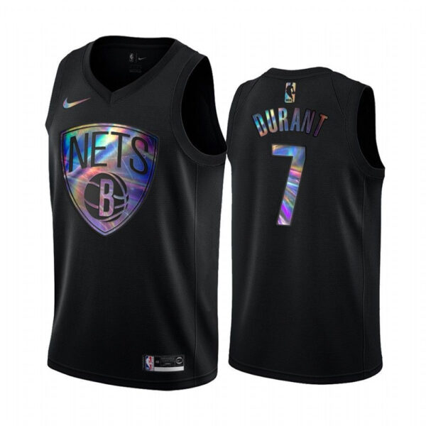 Nike Nets #7 Kevin Durant Men's Iridescent Holographic Collection NBA Jersey - Black