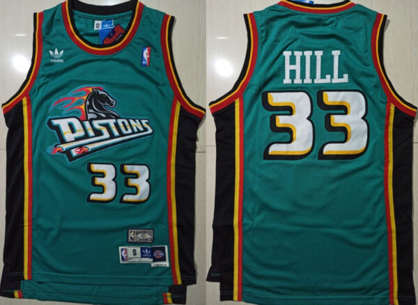 Pistons 33 Grant Hill Green Hardwood Classics Jersey