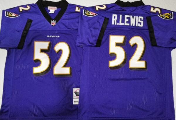 Ravens 52 Ray Lewis Purple M&N Throwback Jersey