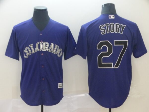 Rockies 27 Trevor Story Purple Cool Base Jersey