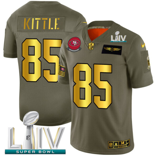 San Francisco 49ers #85 George Kittle NFL Men's Nike Olive Gold Super Bowl LIV 2020 2019 Salute to Service Limited Jersey