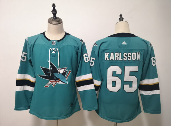 Sharks 65 Erik Karlsson Teal Youth Adidas Jersey