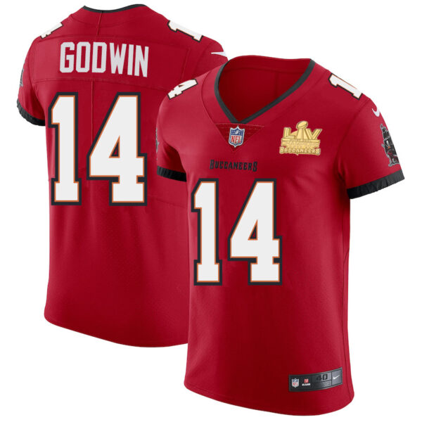 Tampa Bay Buccaneers #14 Chris Godwin Men's Super Bowl LV Champions Patch Nike Red Vapor Elite Jersey