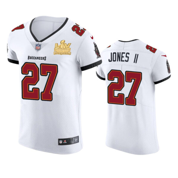 Tampa Bay Buccaneers #27 Ronald Jones II Men's Super Bowl LV Champions Patch Nike White Vapor Elite Jersey