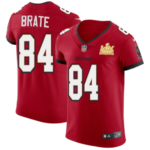 Tampa Bay Buccaneers #84 Cameron Brate Men's Super Bowl LV Champions Patch Nike Red Vapor Elite Jersey