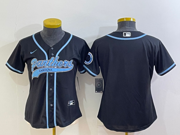 Women's Carolina Panthers Blank Black With Patch Cool Base Stitched Baseball Jersey(Run Small)